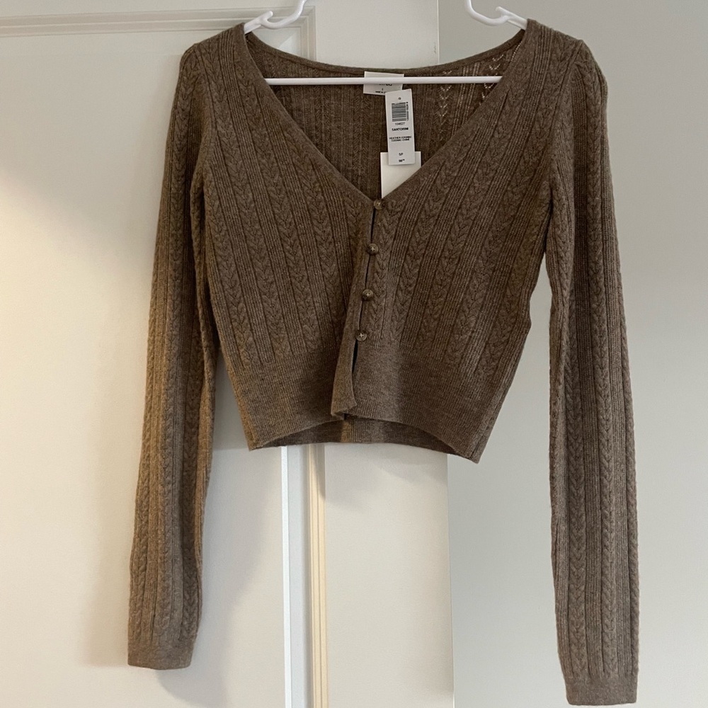 Aritzia ‘Wilfred’ Santorini cardigan. Heather cognac. Size S. Like new